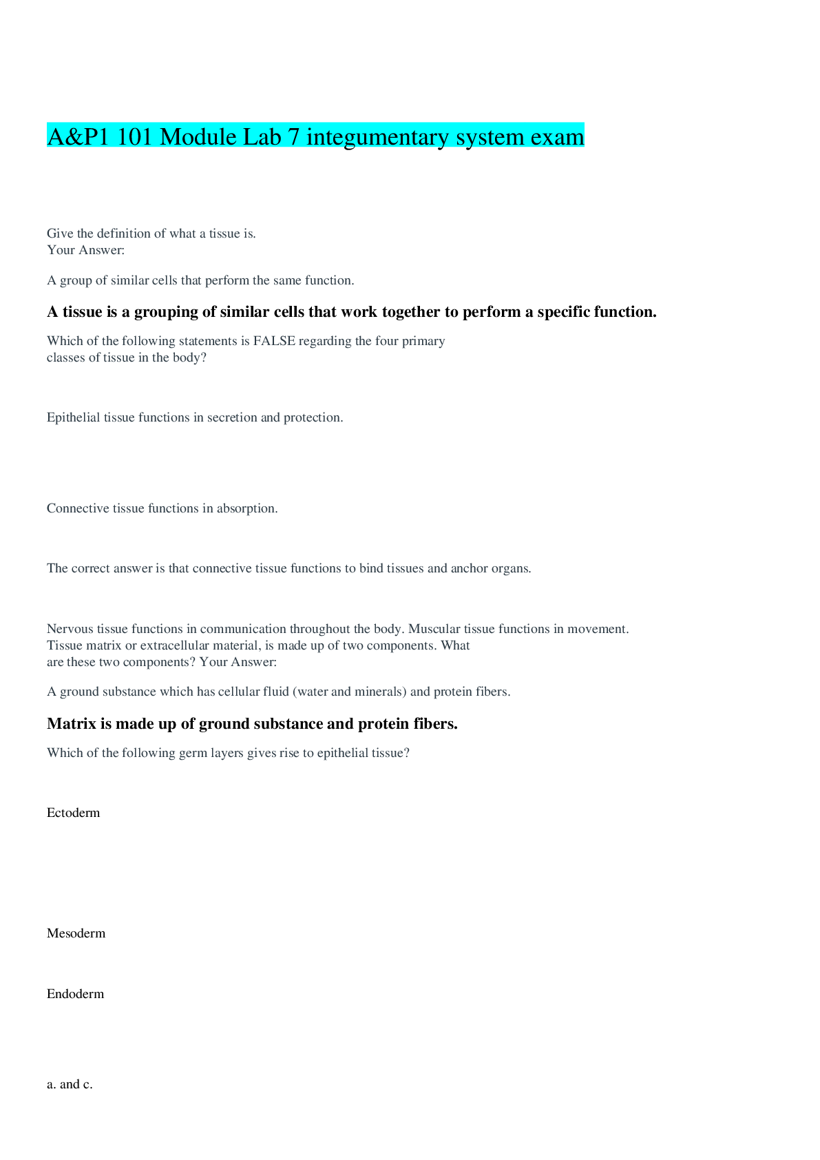 Preview image for A&P1 101 Module Lab 7 integumentary system exam